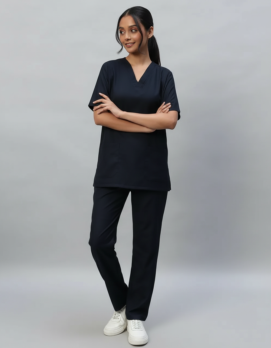 Blue Black Stretch Pro Half Sleeve Medical Scrubs – Female