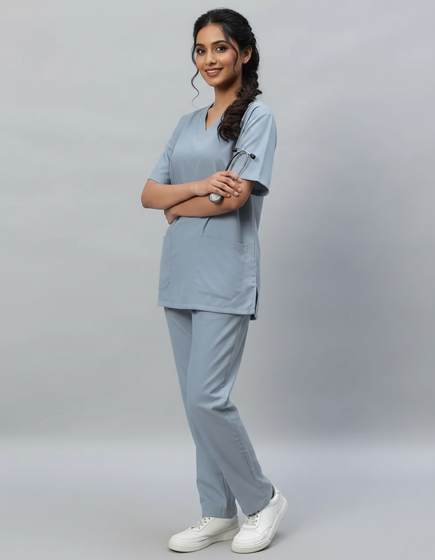 Light Grey Stretch Pro Half Sleeve Medical Scrubs – Female