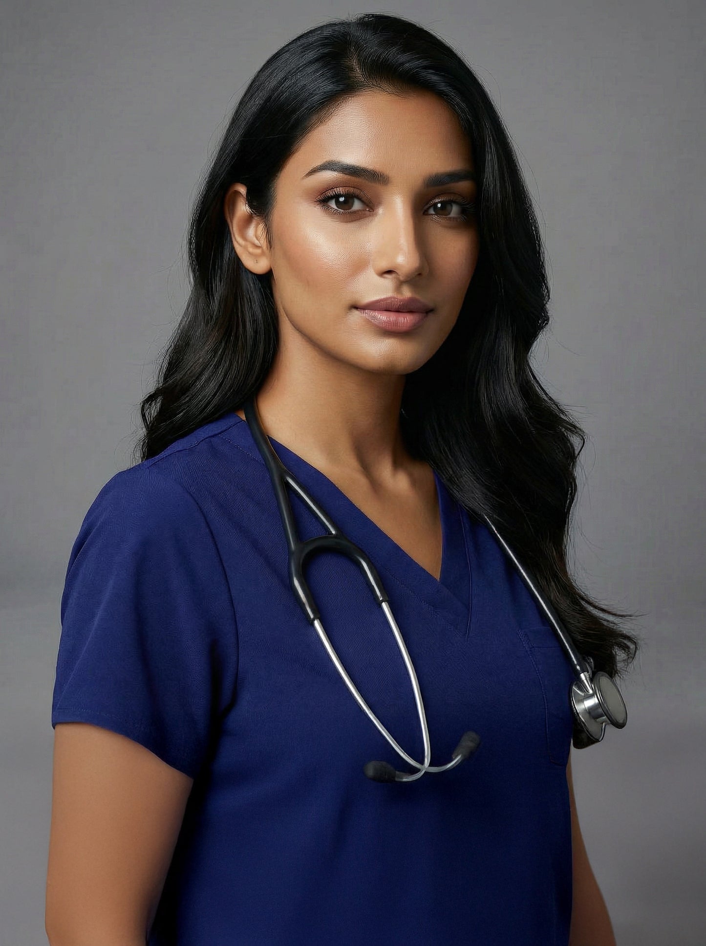 Blue Black Celest Premium Half Sleeves Medical Scrubs - Female