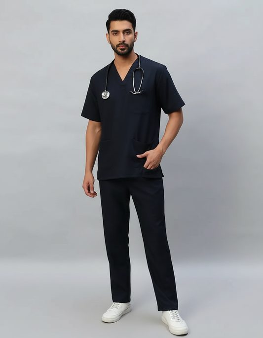 Blue Black Stretch Pro Half Sleeve Medical Scrubs - Male