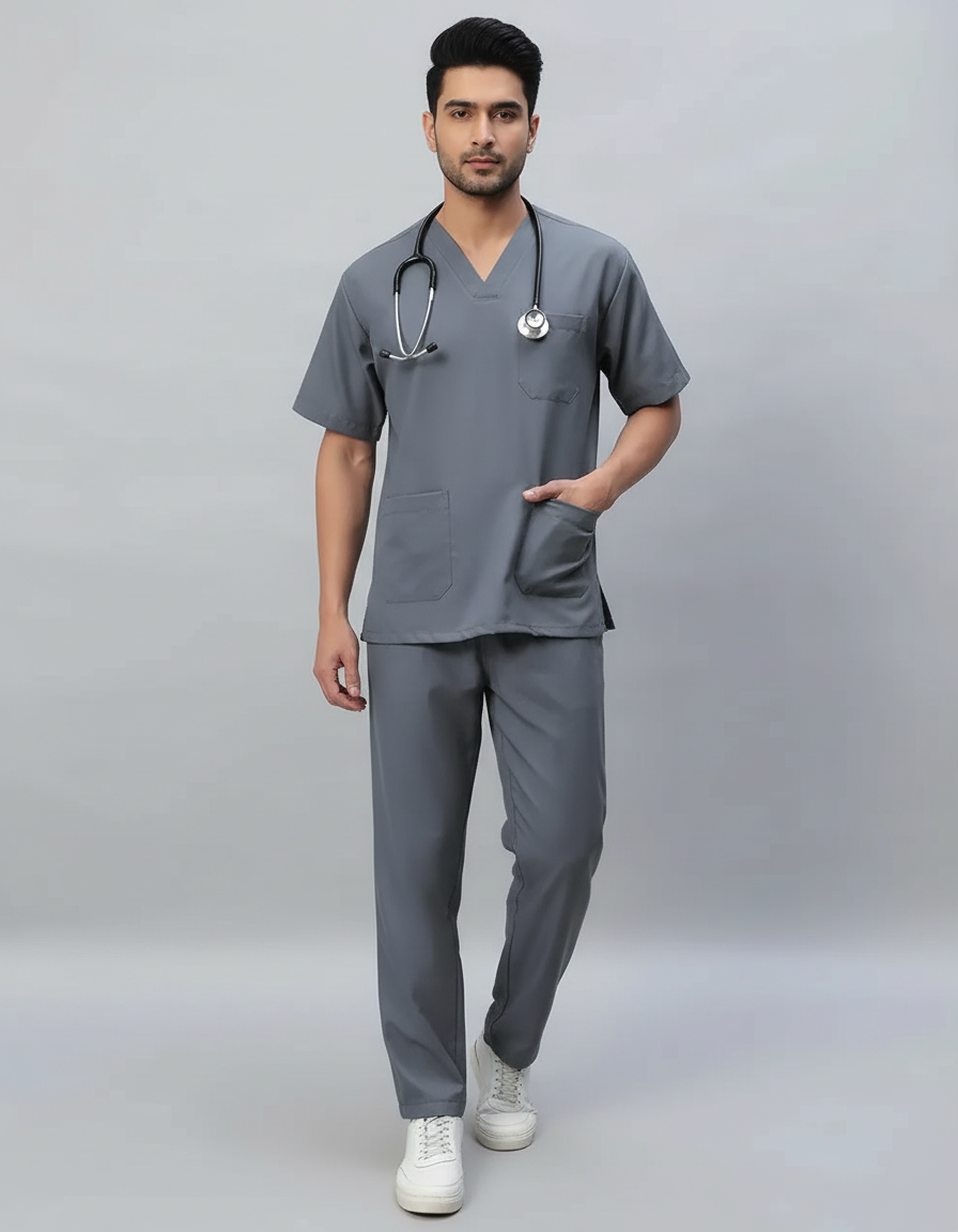 Dark Grey Stretch Pro Half Sleeve Medical Scrubs - Male