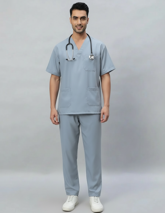 Light Grey Stretch Pro Half Sleeve Medical Scrubs - Male