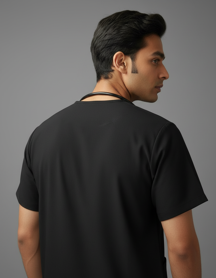Black Galaxy Easy Stretch Half Sleeve Medical Scrubs - Male