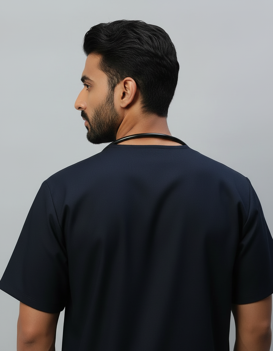 Blue Black Stretch Pro Half Sleeve Medical Scrubs - Male