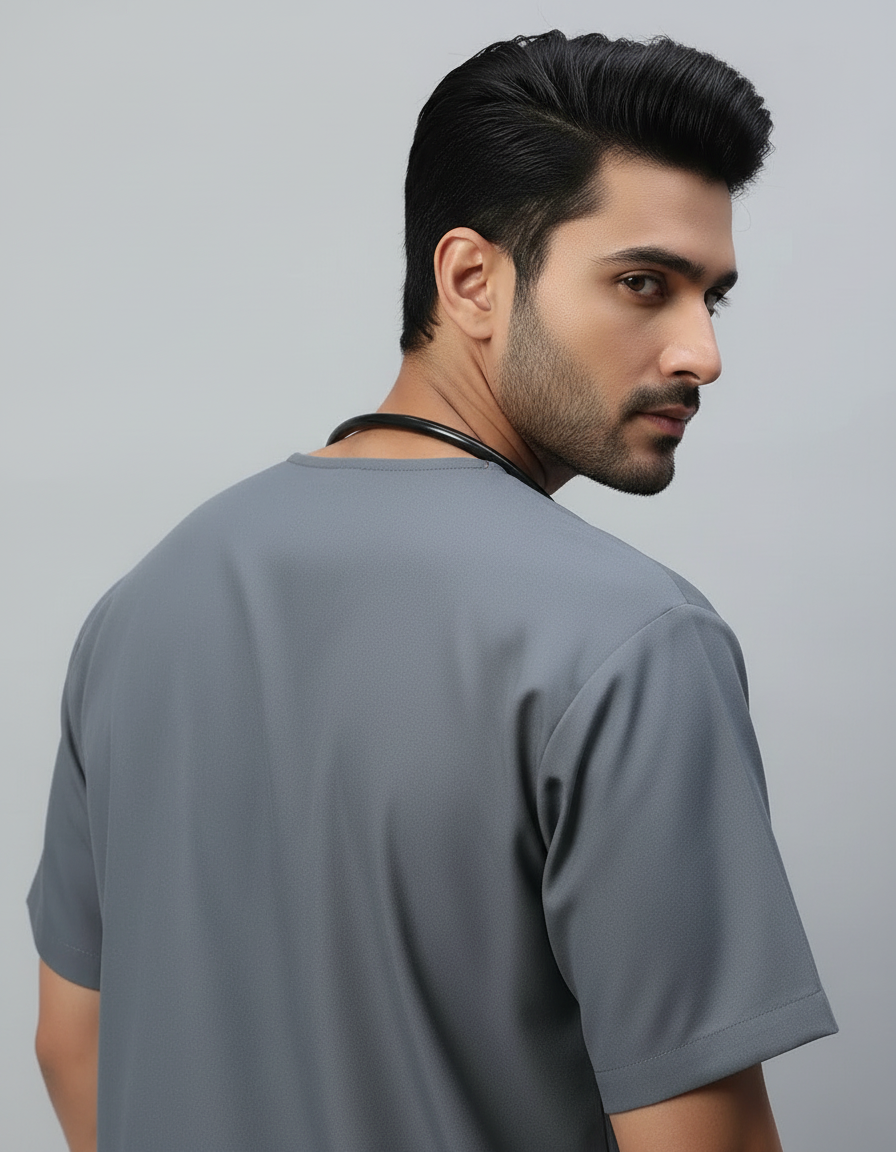 Dark Grey Stretch Pro Half Sleeve Medical Scrubs - Male