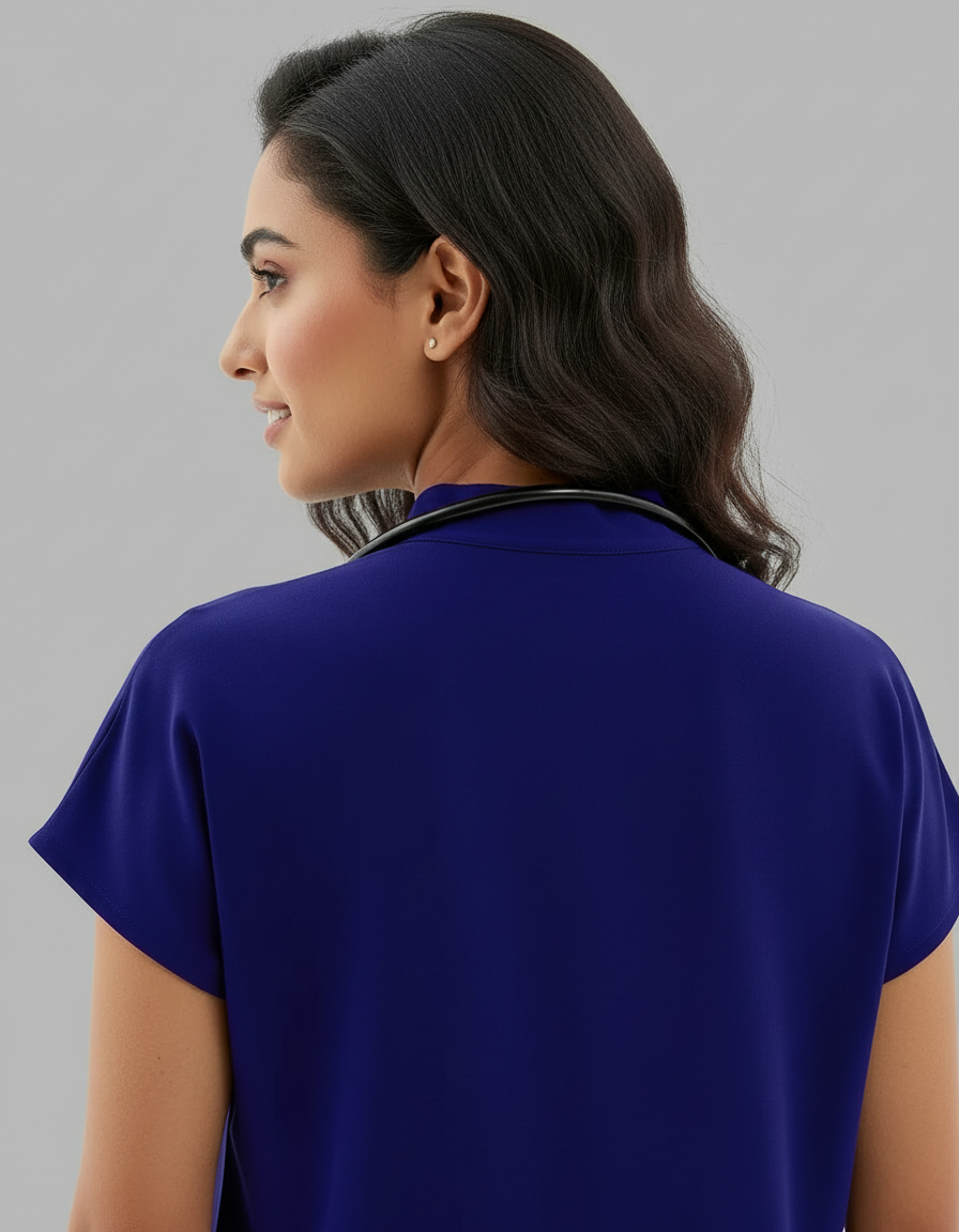 Blue Black Celest Mandarin Collar Premium Half Sleeves Medical Scrubs - Female
