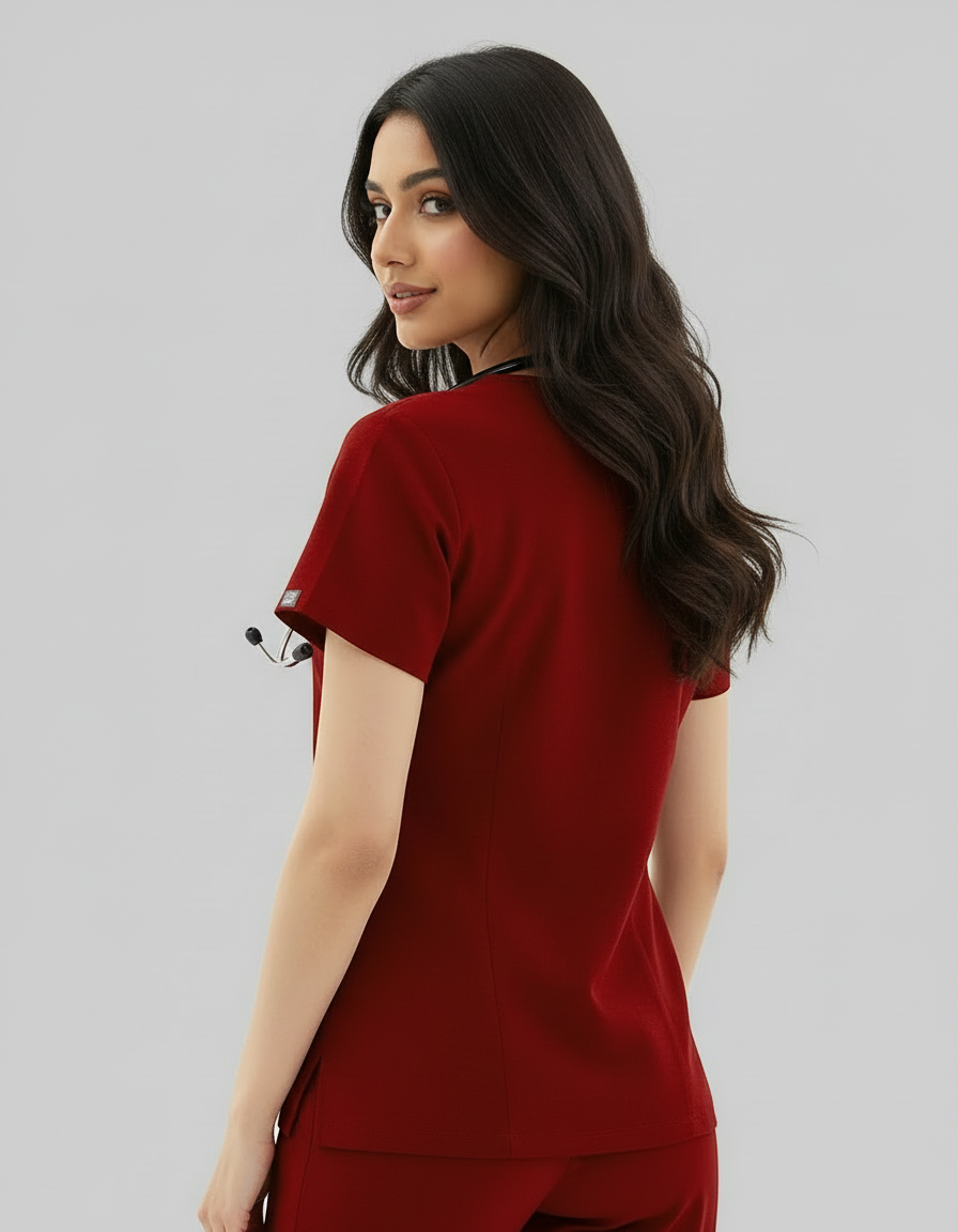 Burgundy Celest Premium Half Sleeves Medical Scrubs - Female