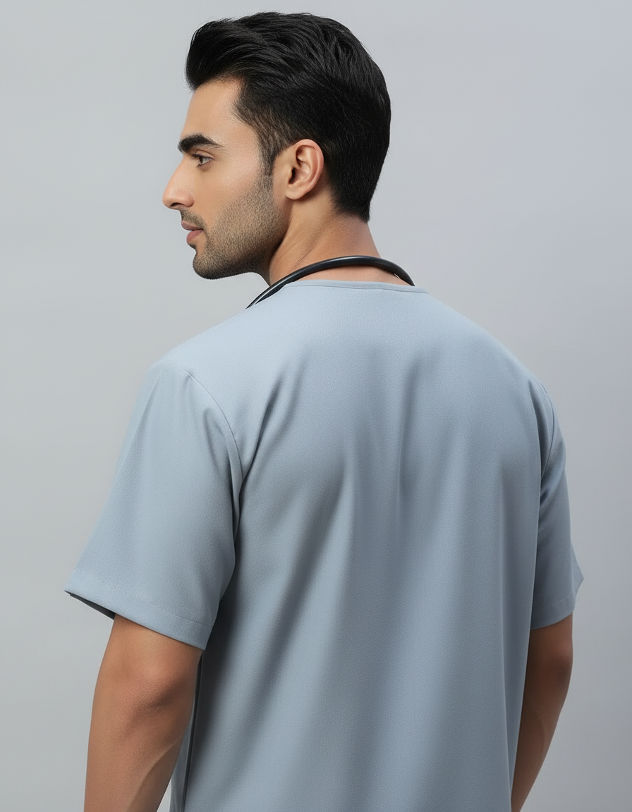 Light Grey Stretch Pro Half Sleeve Medical Scrubs - Male