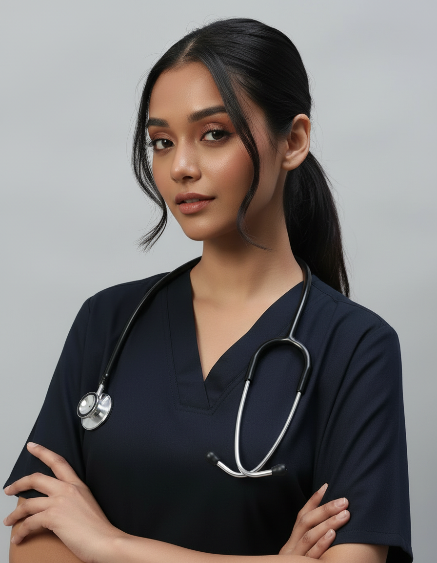 Blue Black Stretch Pro Half Sleeve Medical Scrubs – Female