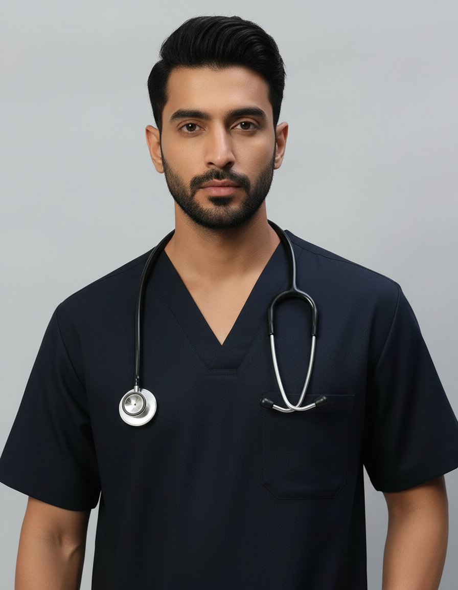 Blue Black Stretch Pro Half Sleeve Medical Scrubs - Male