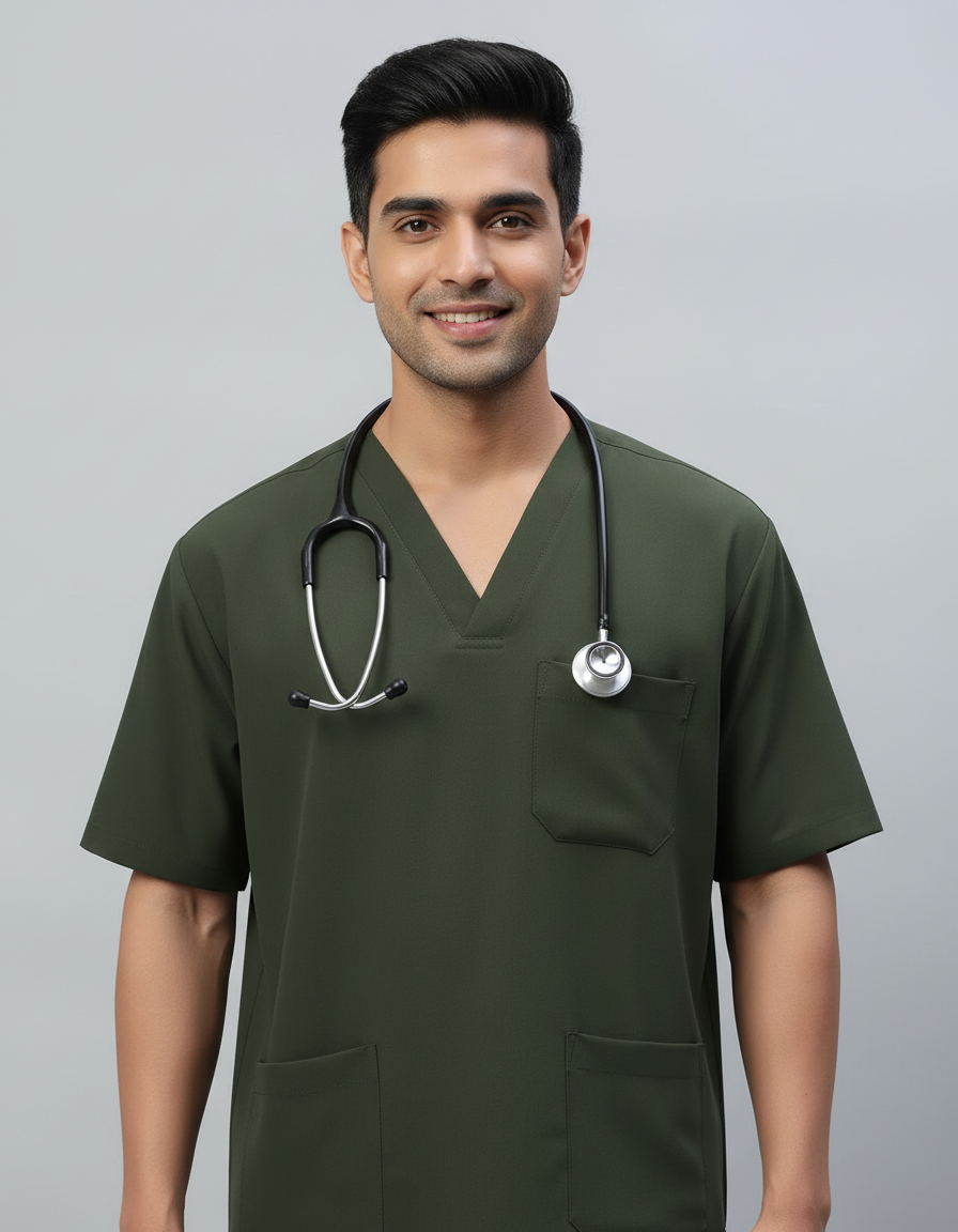 Olive Stretch Pro Half Sleeve Medical Scrubs - Male