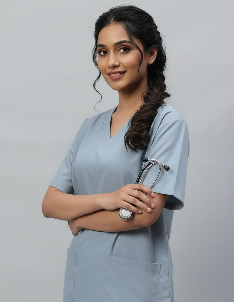 Light Grey Stretch Pro Half Sleeve Medical Scrubs – Female