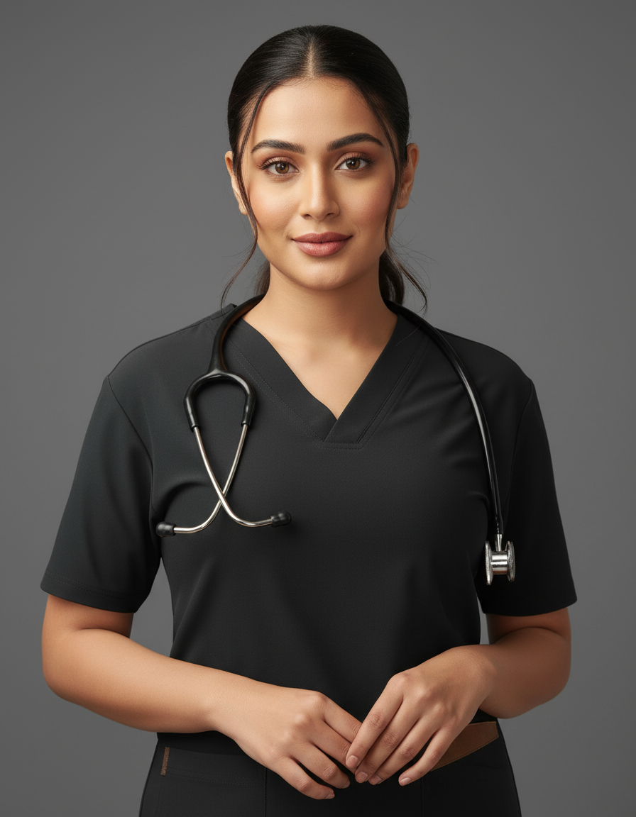 Black Galaxy Easy Stretch Half Sleeve Medical Scrubs - Female