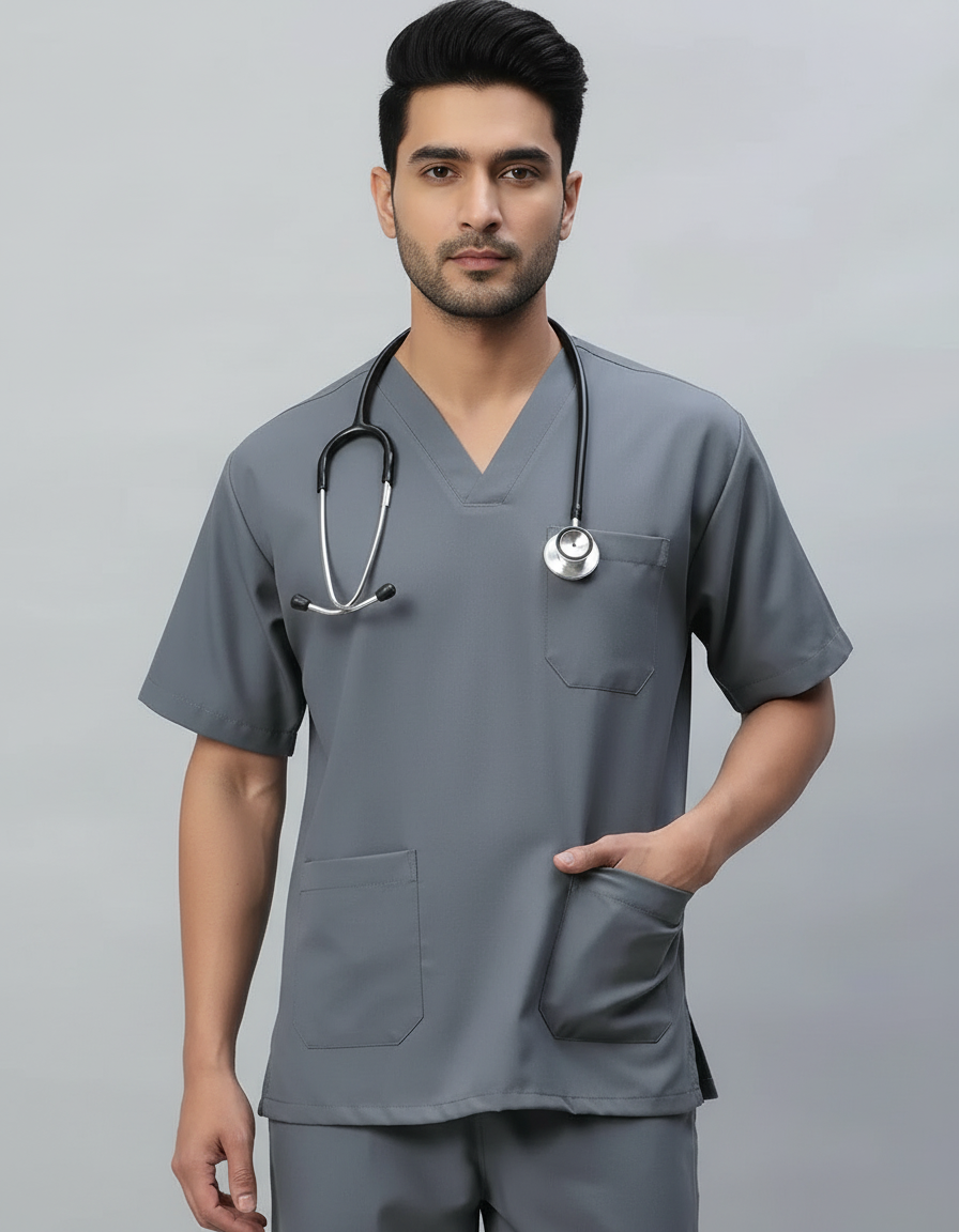 Dark Grey Stretch Pro Half Sleeve Medical Scrubs - Male