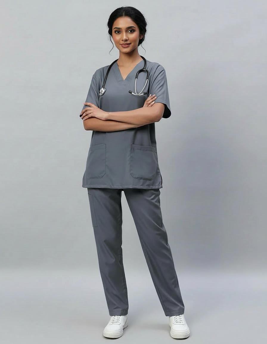 Dark Grey Stretch Pro Half Sleeve Medical Scrubs – Female