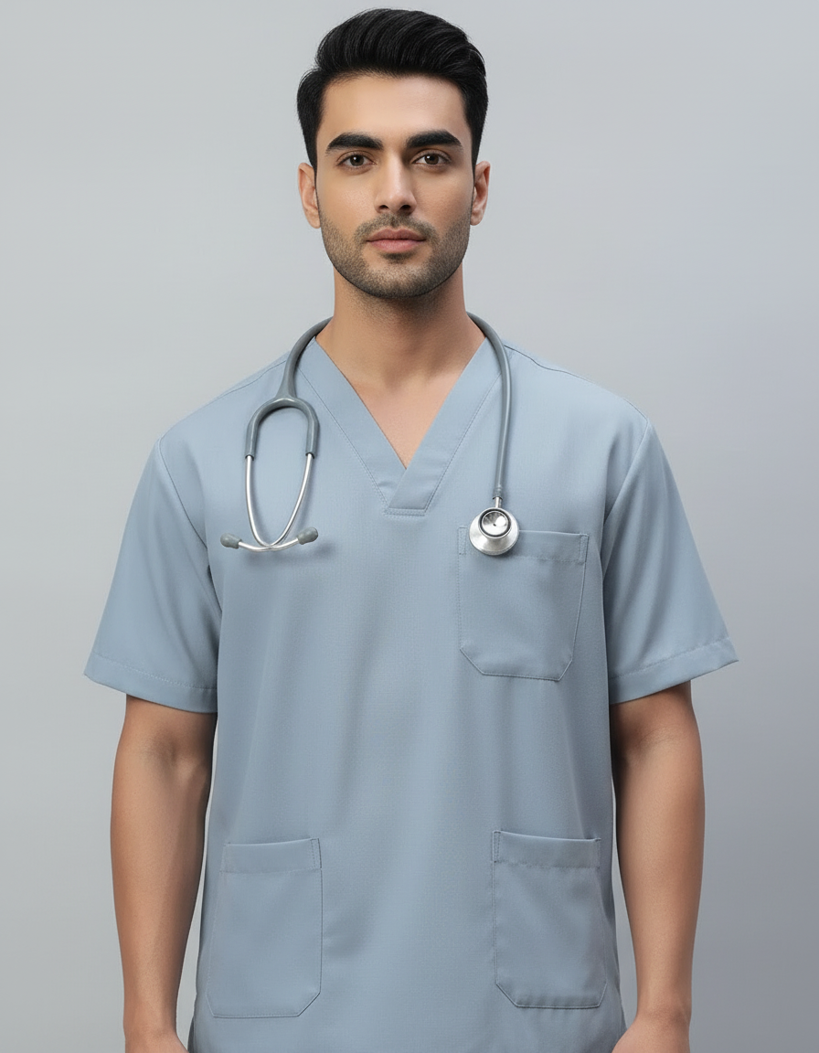 Light Grey Stretch Pro Half Sleeve Medical Scrubs - Male