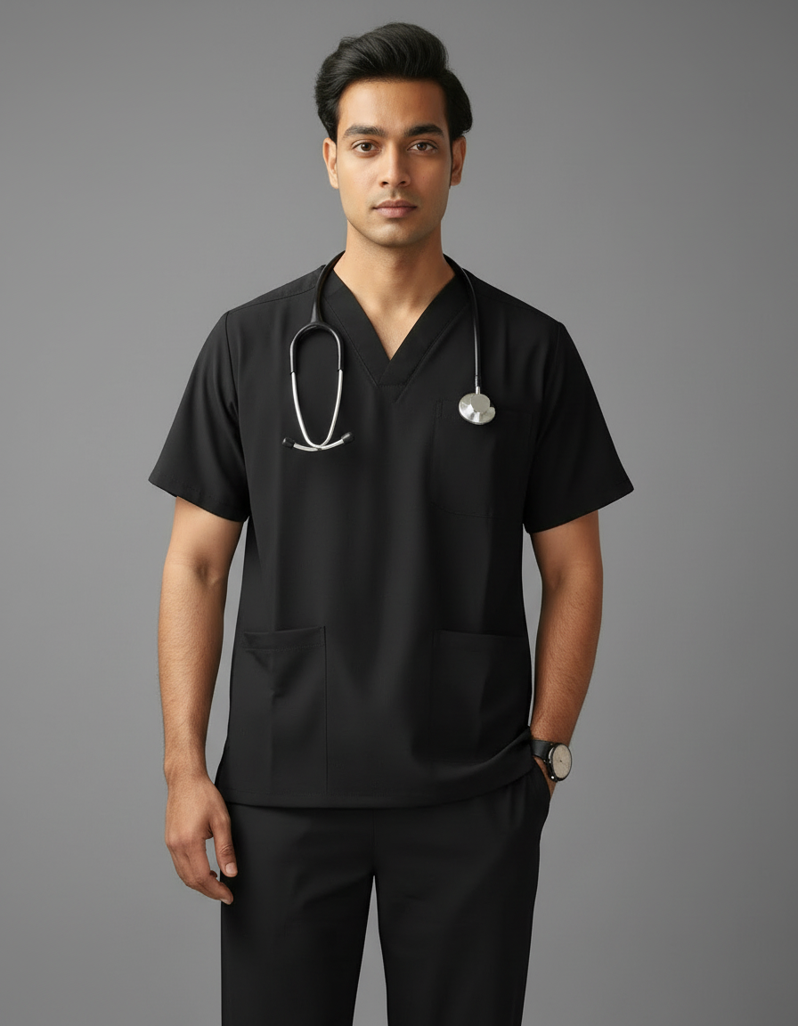 Black Galaxy Easy Stretch Half Sleeve Medical Scrubs - Male