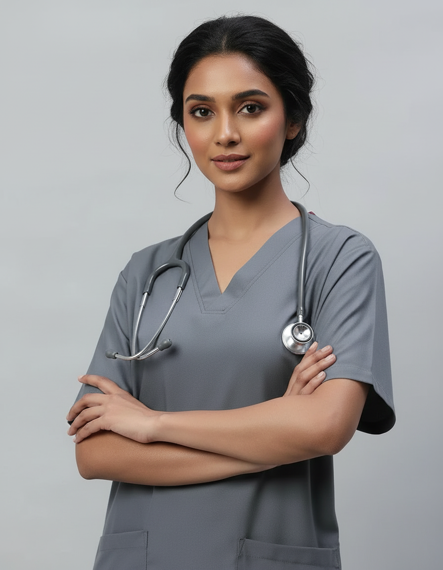 Dark Grey Stretch Pro Half Sleeve Medical Scrubs – Female