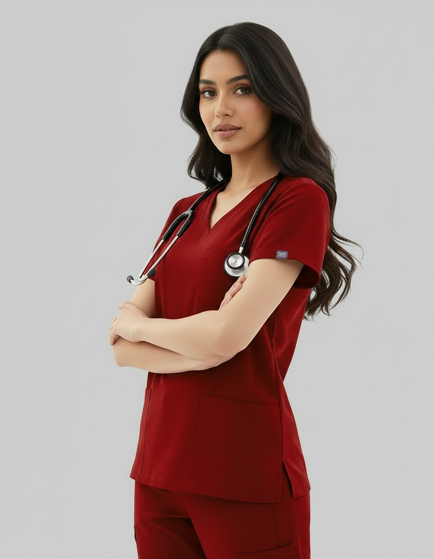 Burgundy Celest Premium Half Sleeves Medical Scrubs - Female