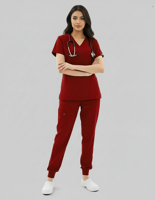 Burgundy Celest Premium Half Sleeves Medical Scrubs - Female