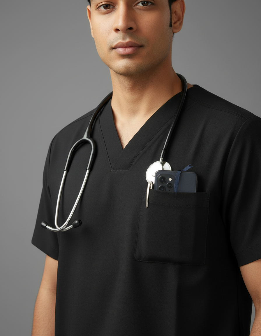 Black Galaxy Easy Stretch Half Sleeve Medical Scrubs - Male