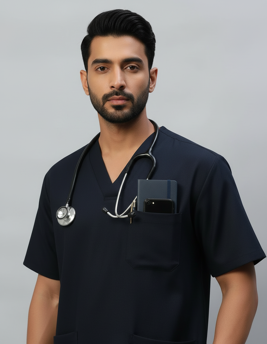 Blue Black Stretch Pro Half Sleeve Medical Scrubs - Male
