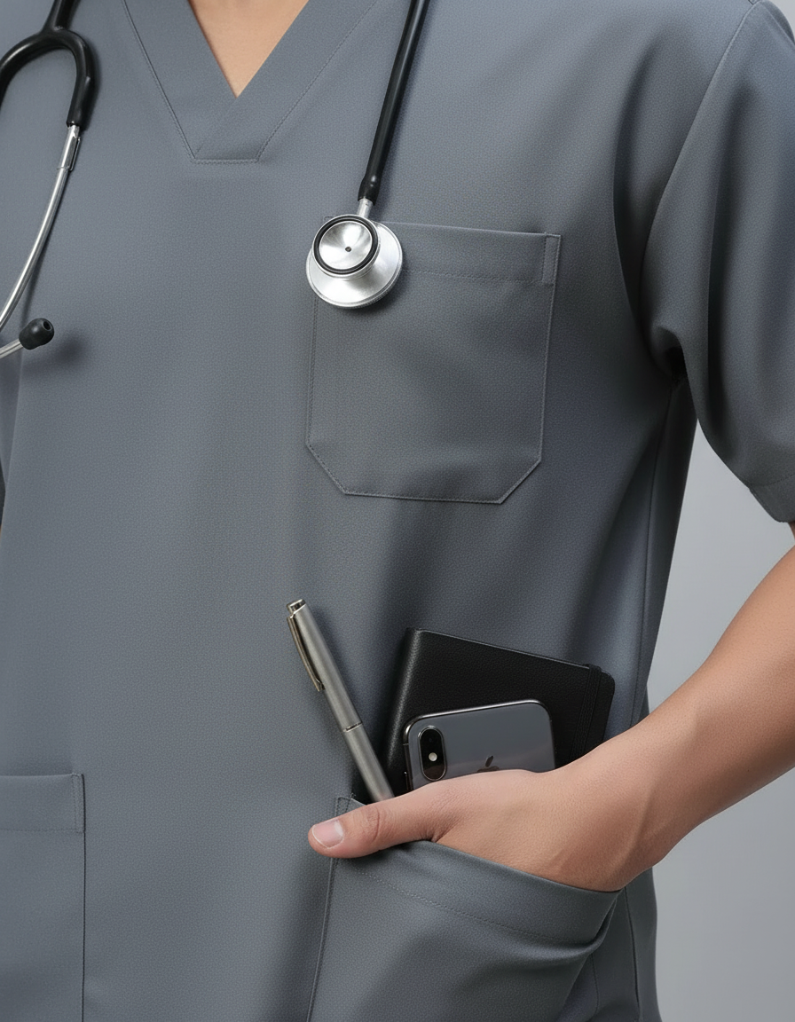 Dark Grey Stretch Pro Half Sleeve Medical Scrubs - Male