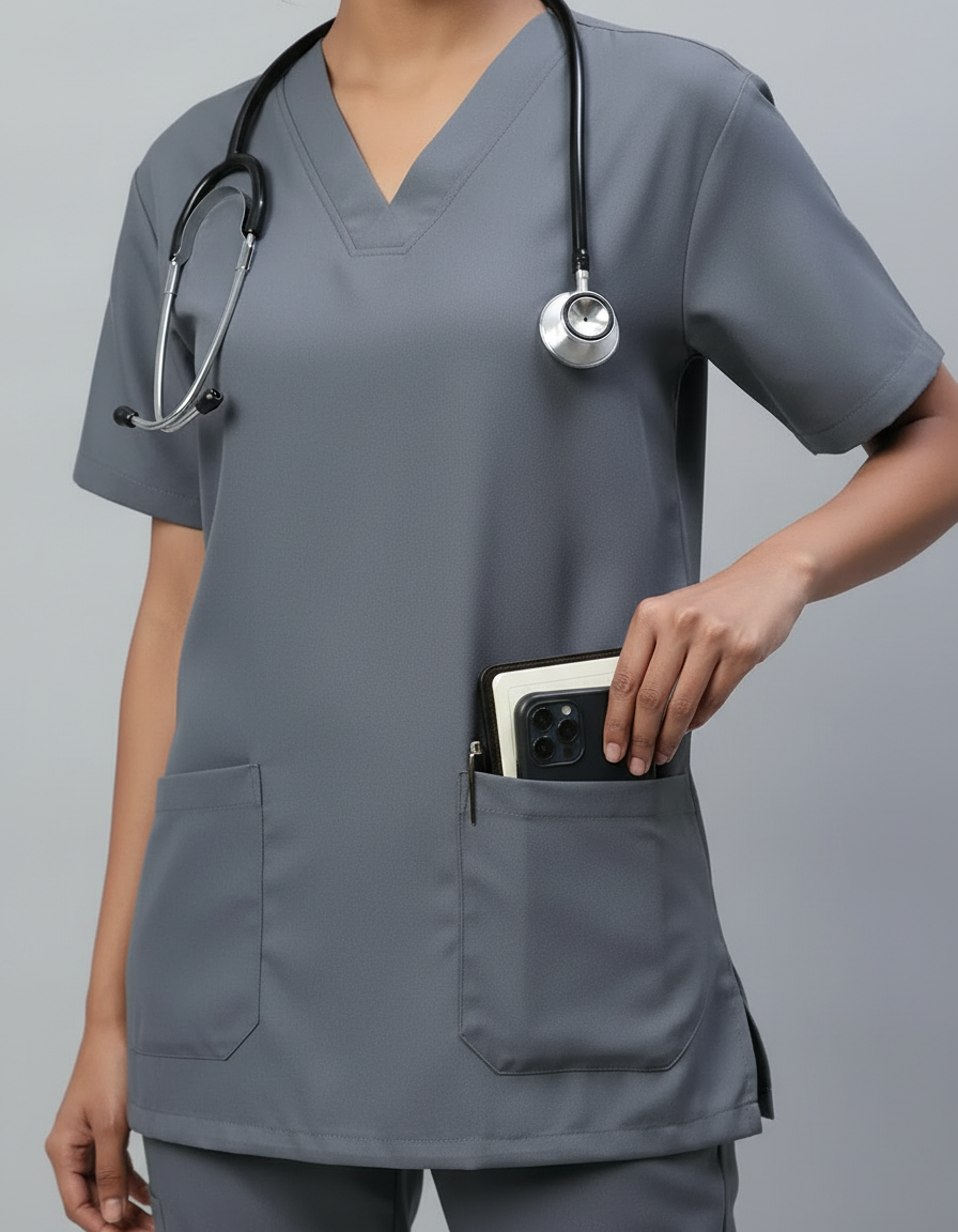 Dark Grey Stretch Pro Half Sleeve Medical Scrubs – Female