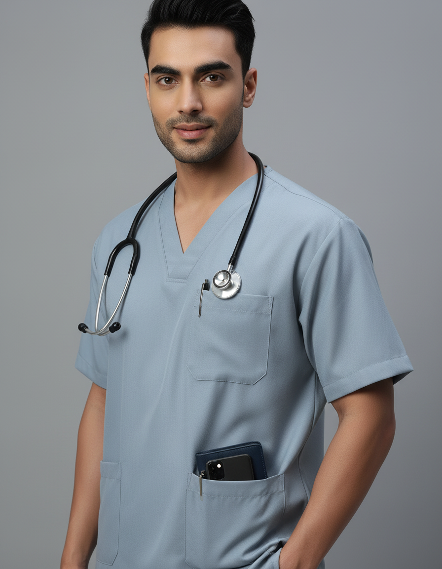 Light Grey Stretch Pro Half Sleeve Medical Scrubs - Male