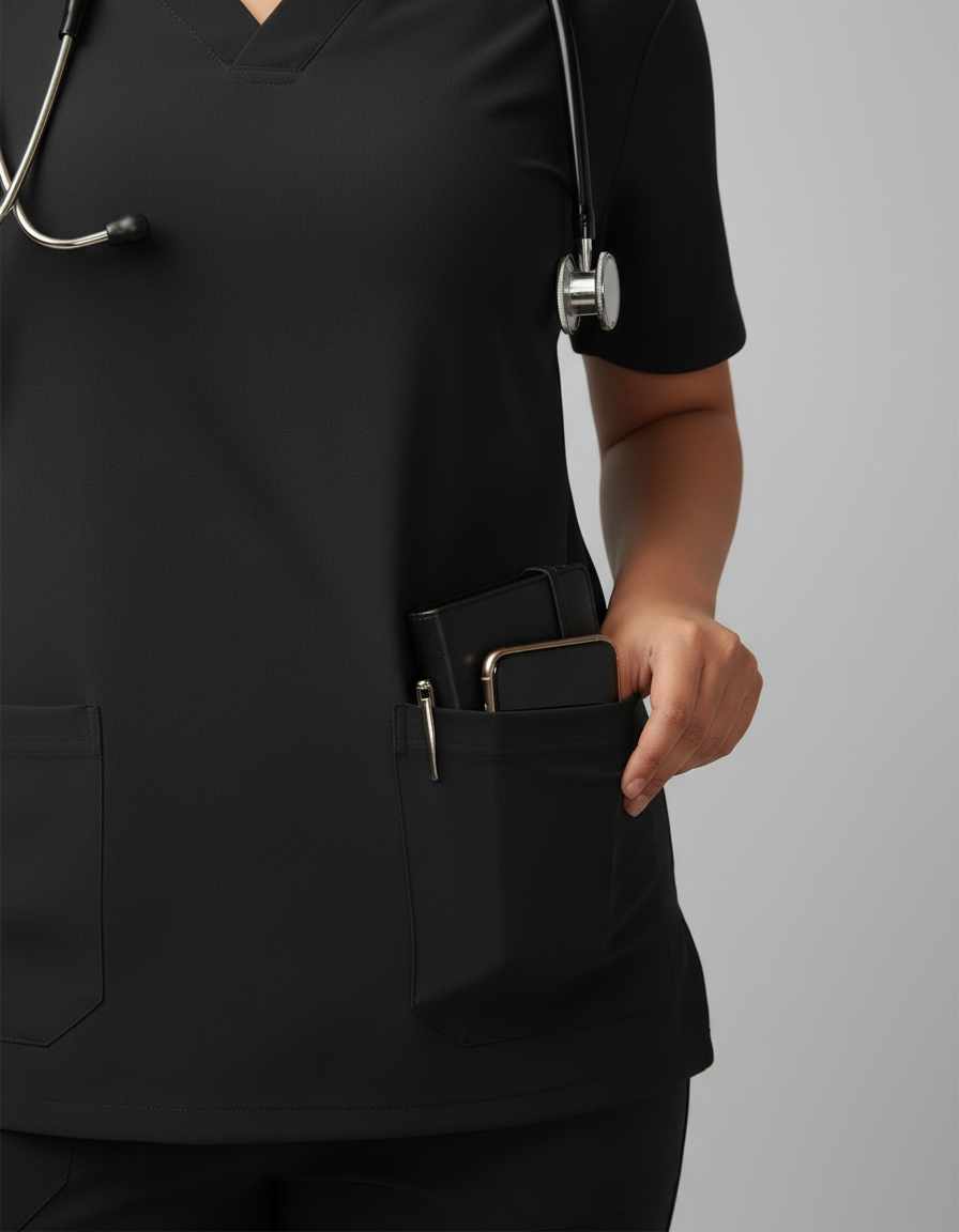 Black Galaxy Easy Stretch Half Sleeve Medical Scrubs - Female