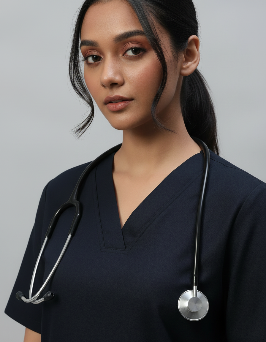 Blue Black Stretch Pro Half Sleeve Medical Scrubs – Female