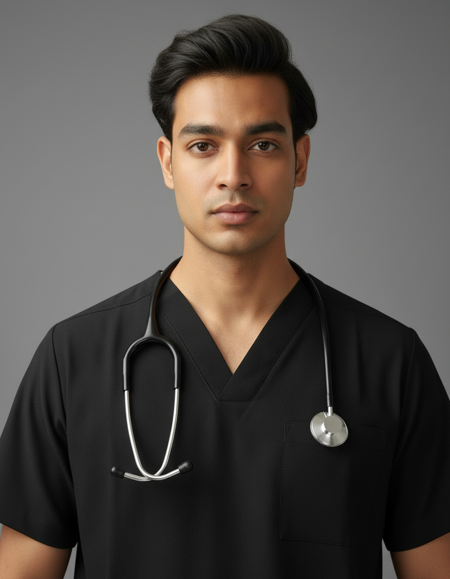 Black Galaxy Easy Stretch Half Sleeve Medical Scrubs - Male