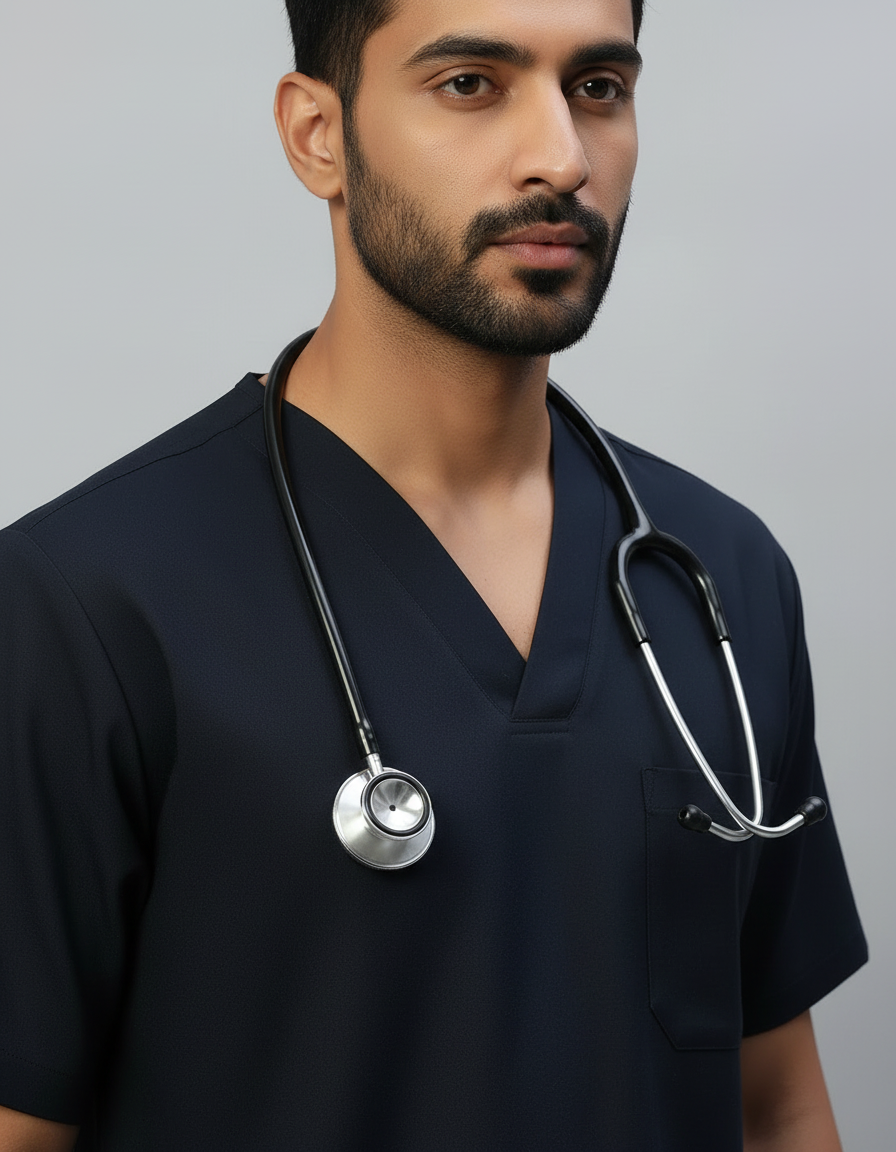 Blue Black Stretch Pro Half Sleeve Medical Scrubs - Male