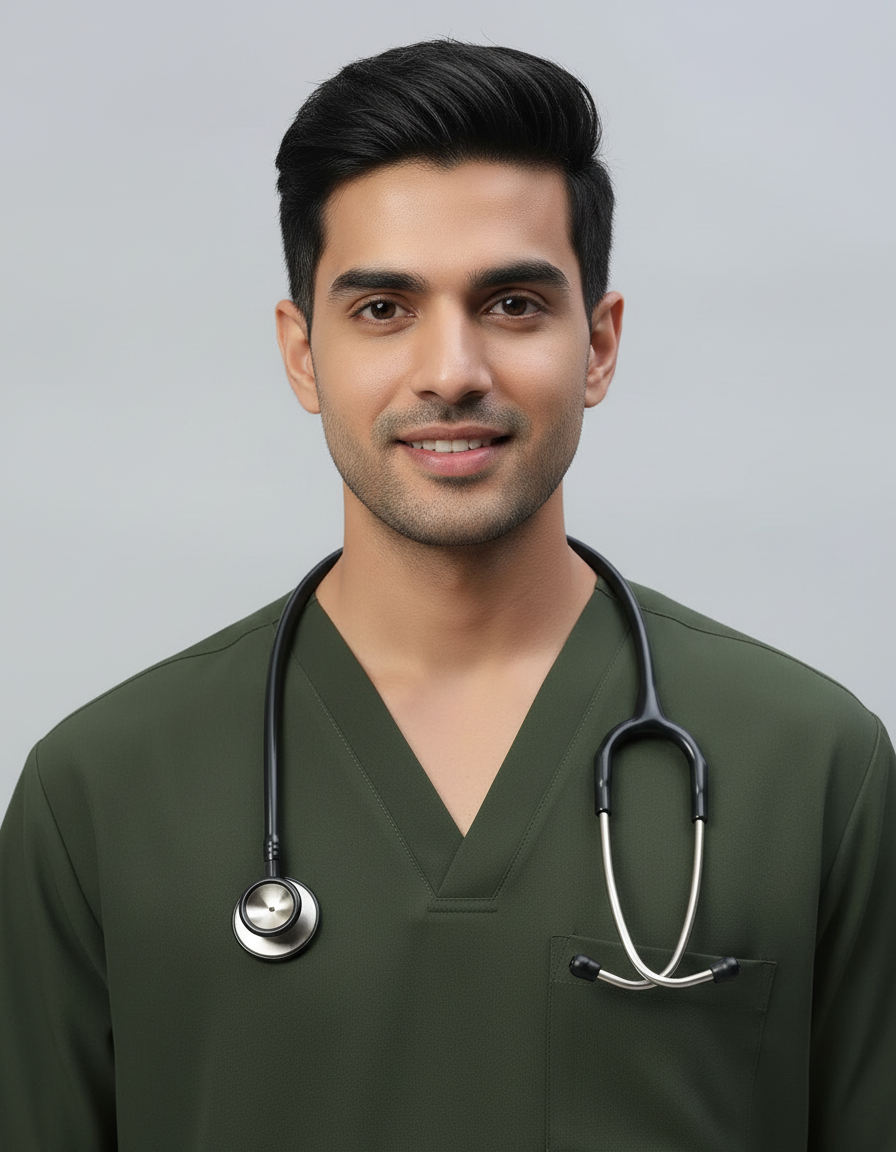 Olive Stretch Pro Half Sleeve Medical Scrubs - Male