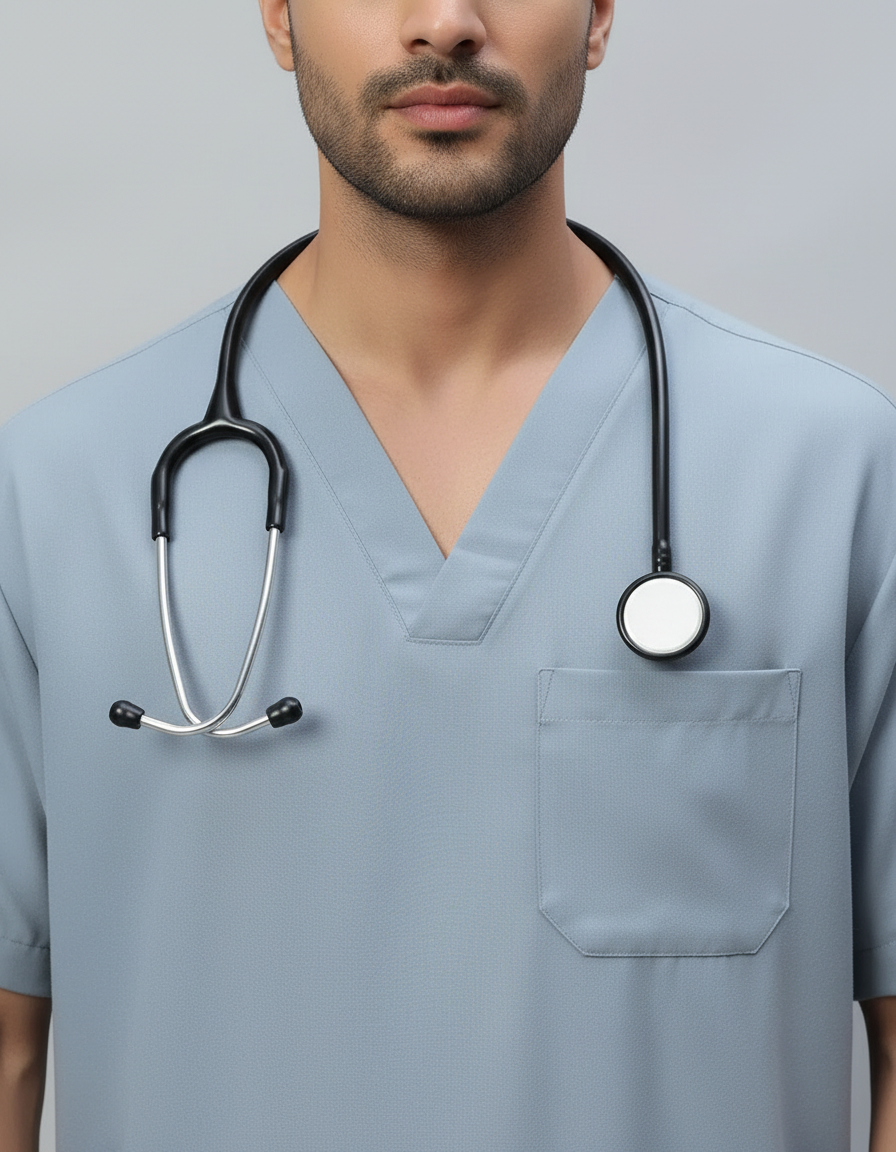 Light Grey Stretch Pro Half Sleeve Medical Scrubs - Male