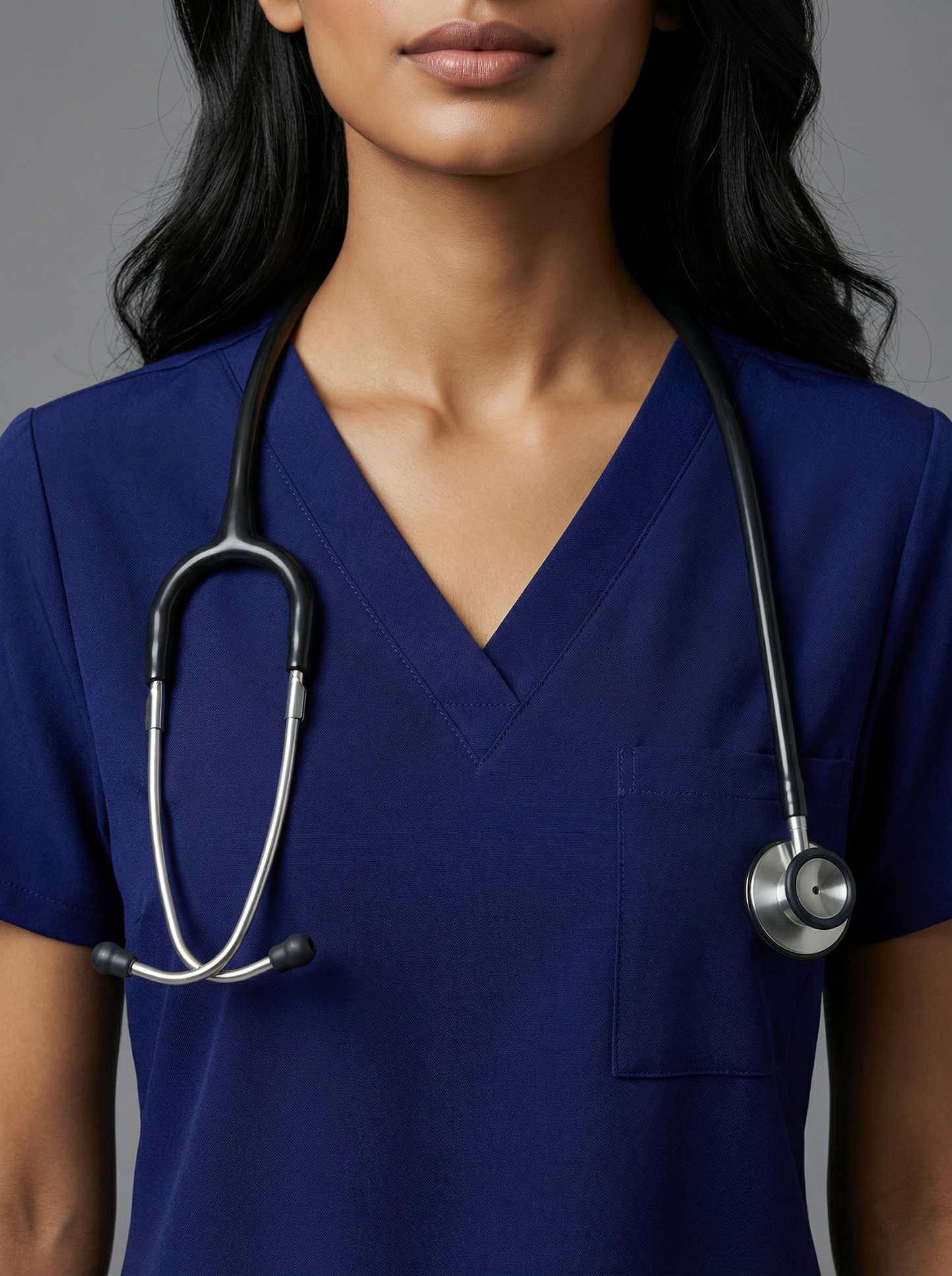 Blue Black Celest Premium Half Sleeves Medical Scrubs - Female