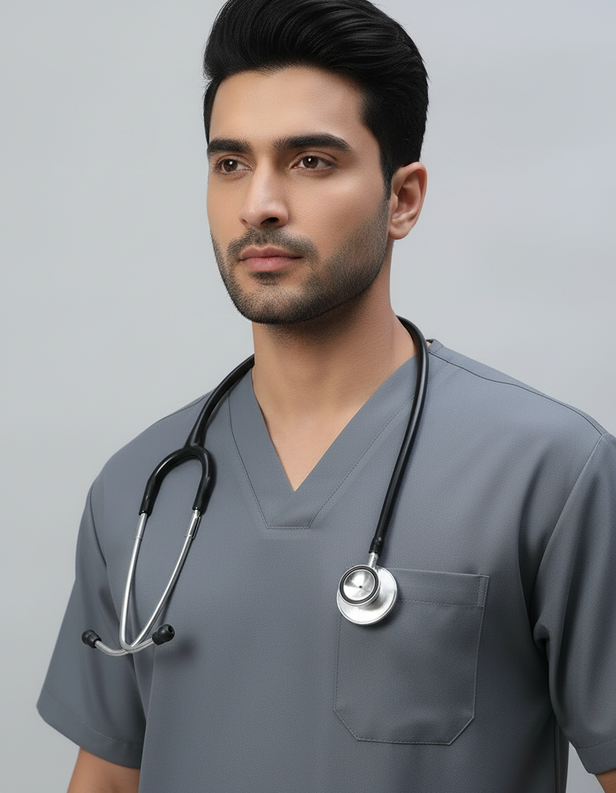 Dark Grey Stretch Pro Half Sleeve Medical Scrubs - Male