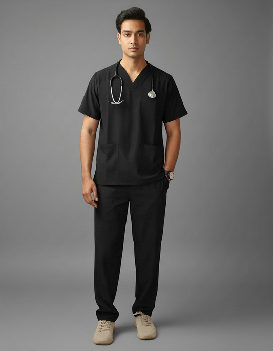 Black Galaxy Easy Stretch Half Sleeve Medical Scrubs - Male