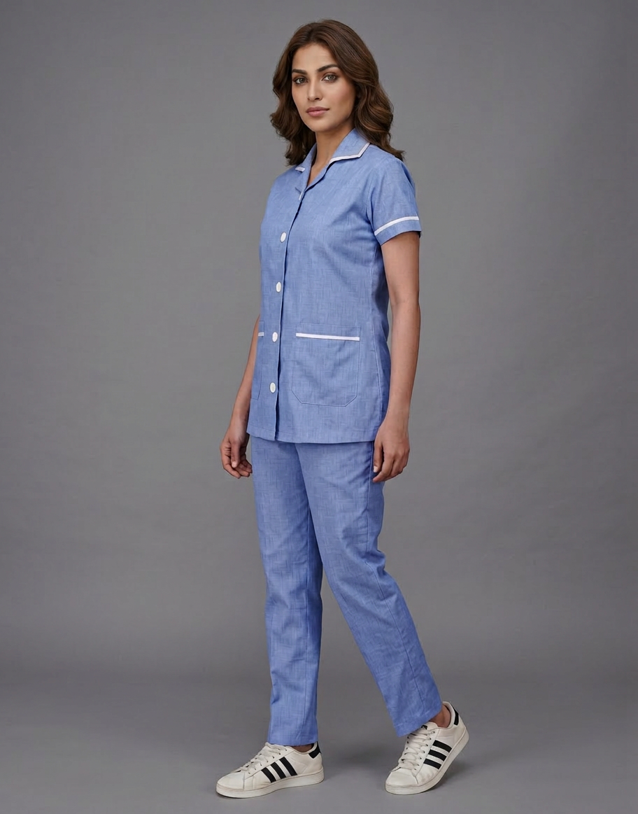 Blue Stripe Half Sleeve Nurse Uniform