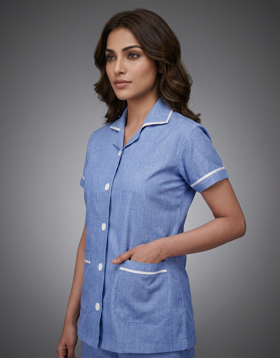 Blue Stripe Half Sleeve Nurse Uniform