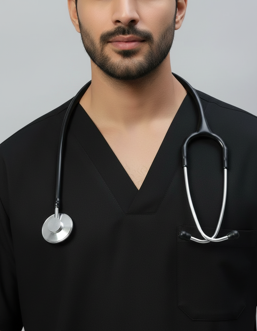 Black Stretch Pro Half Sleeve Medical Scrubs - Male