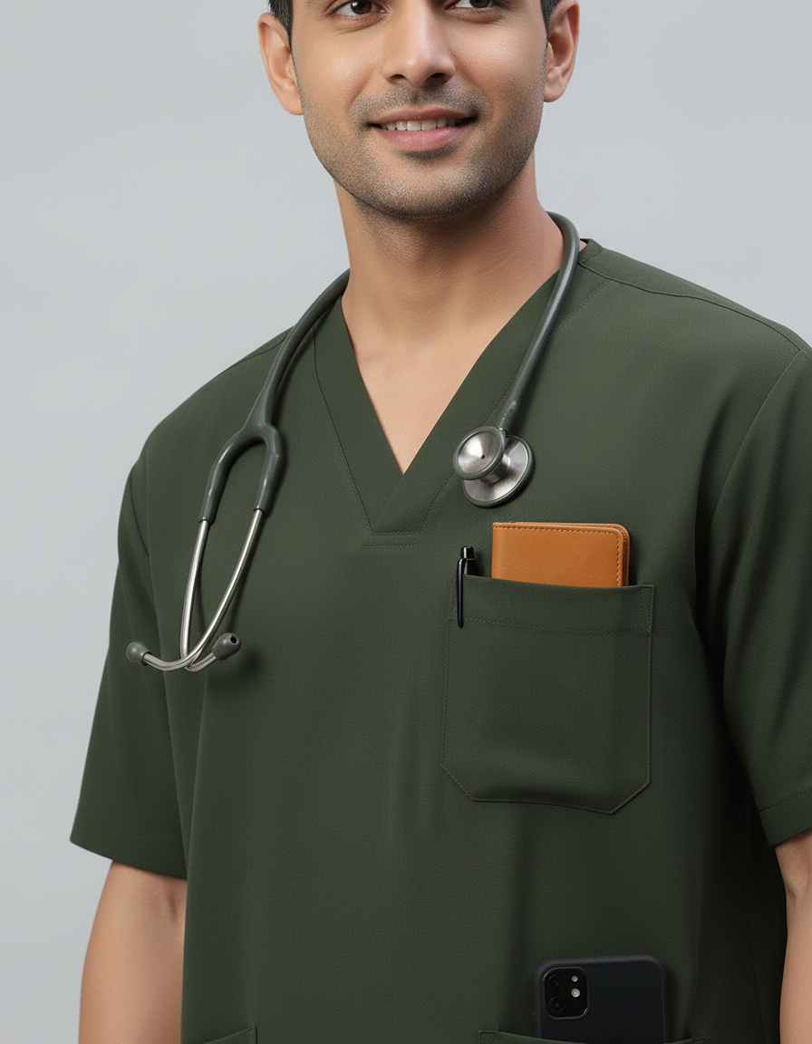 Olive Stretch Pro Half Sleeve Medical Scrubs - Male