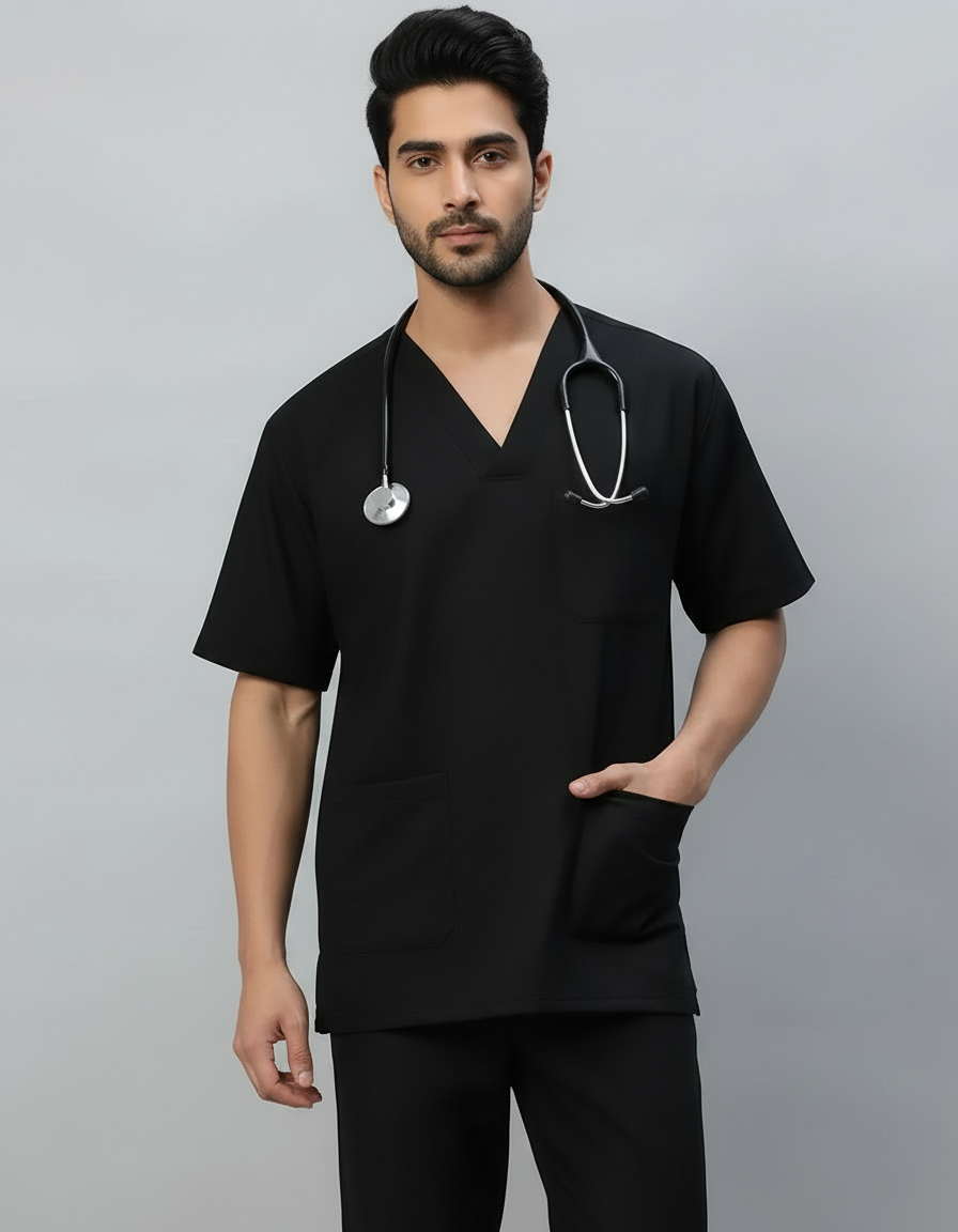 Black Stretch Pro Half Sleeve Medical Scrubs - Male