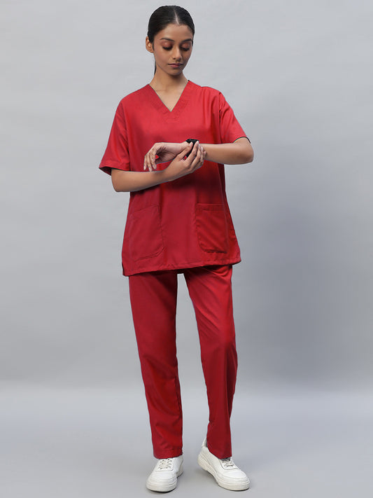 Red Medical Scrub for women with matching scub pant