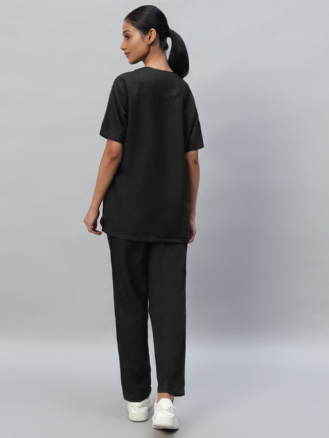back look of black medical scrub for women