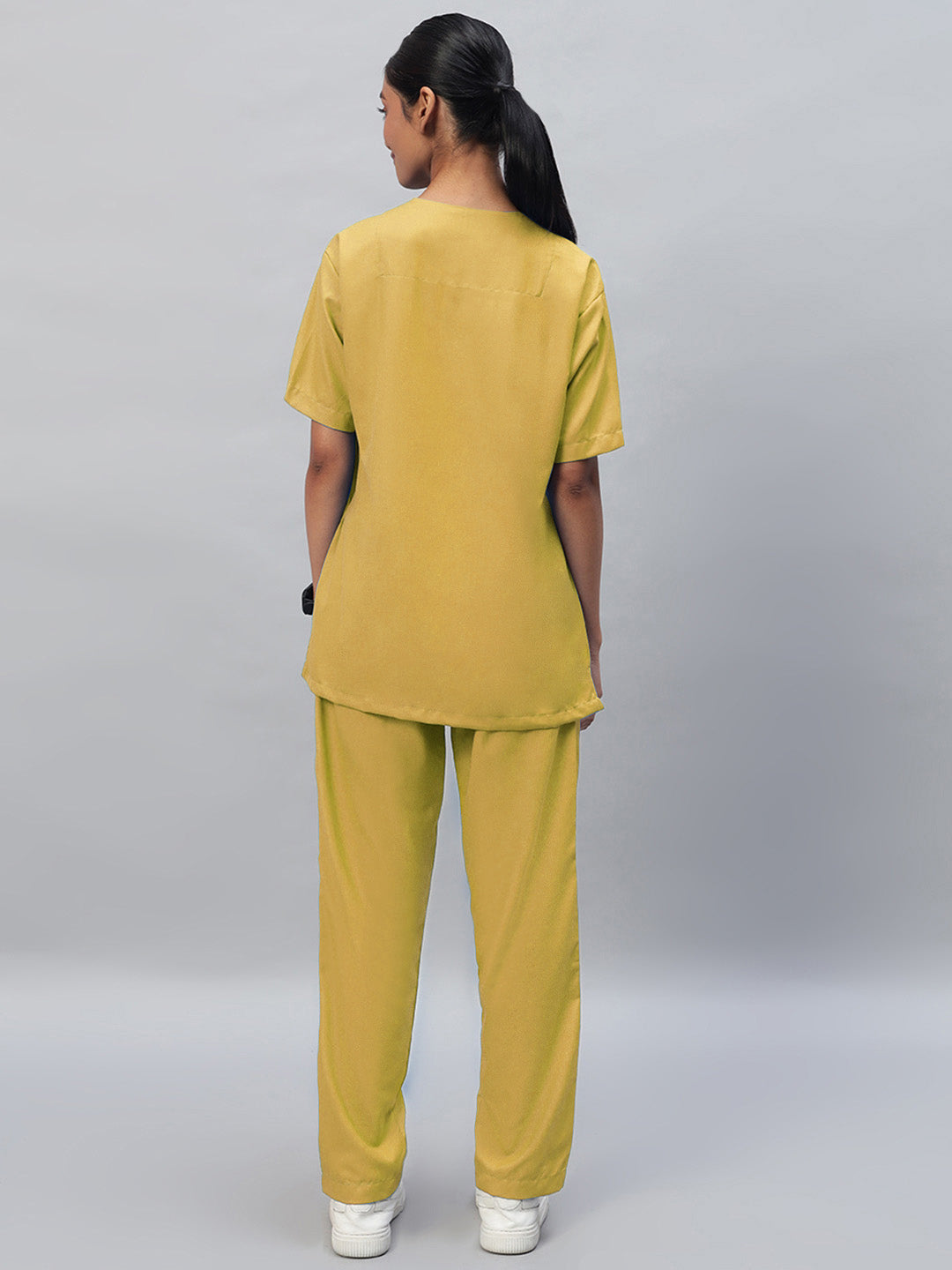 back look of yellow color medical scrub