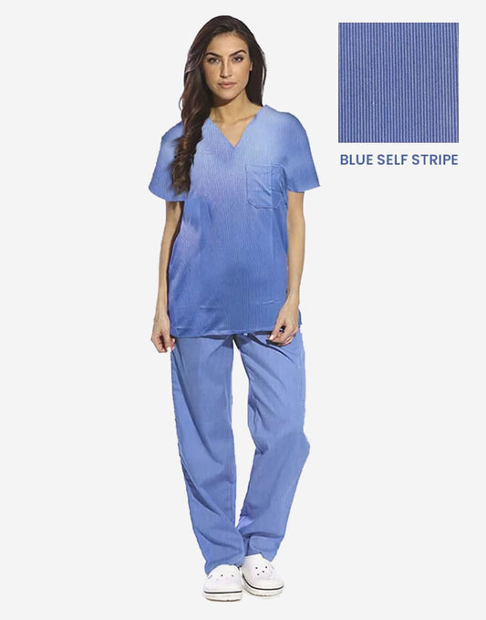 Blue Self Stripe Half Sleeve Medical Scrubs
