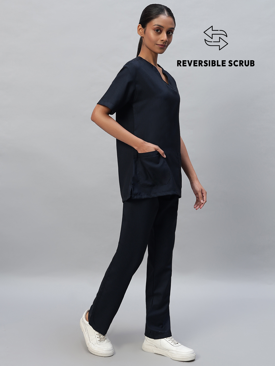 Blue Black Reversible Half Sleeve Medical Scrubs - Female