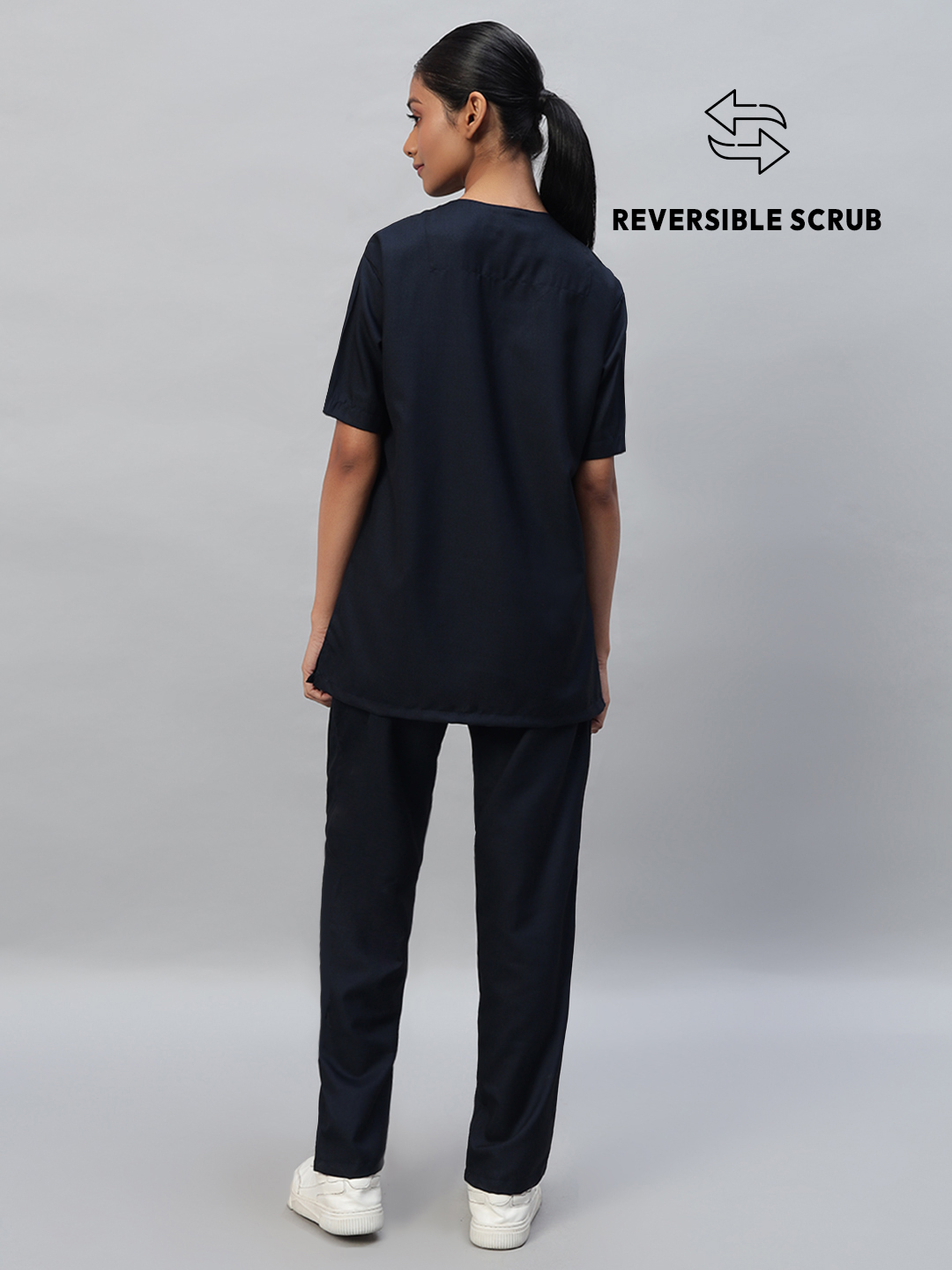 Blue Black Reversible Half Sleeve Medical Scrubs - Female