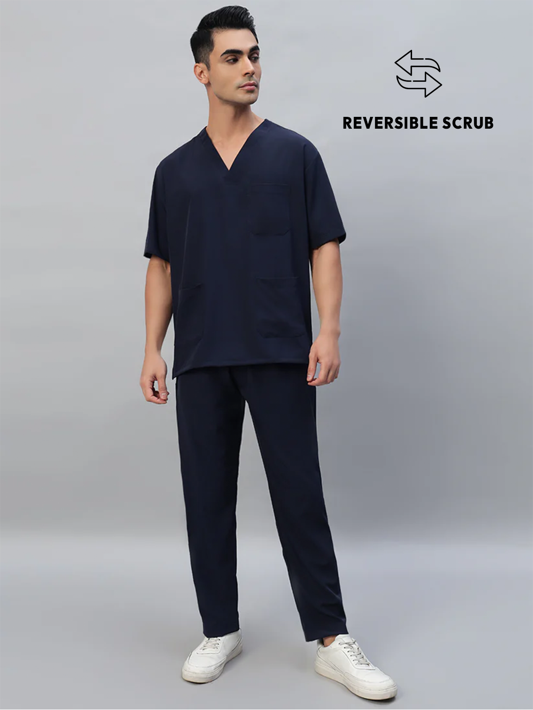 Blue Black Reversible Half Sleeve Medical Scrubs - Male